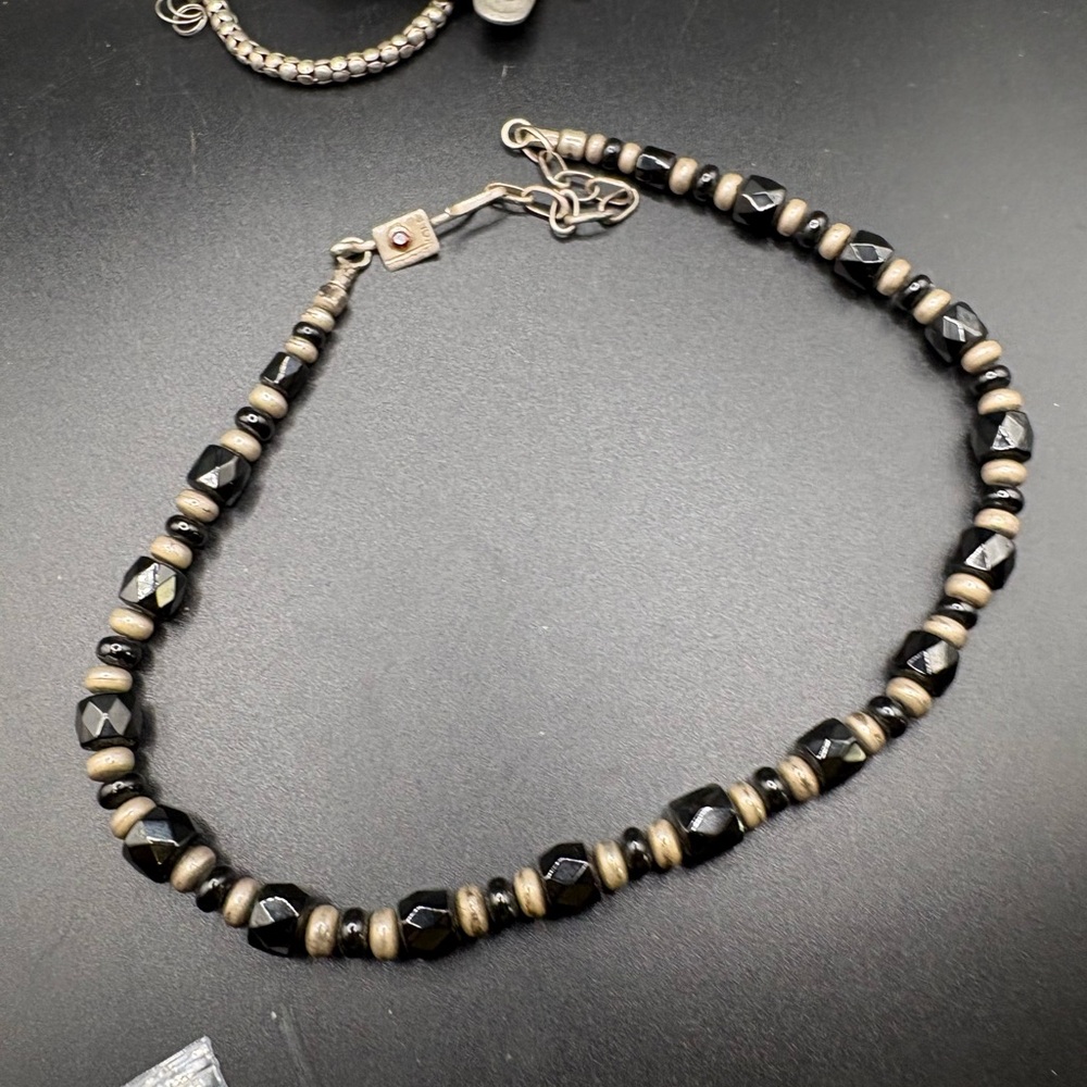 Christen Wolf Sterling & Black Bead Necklace w/ Garnet Accent - Picture 5 of 5